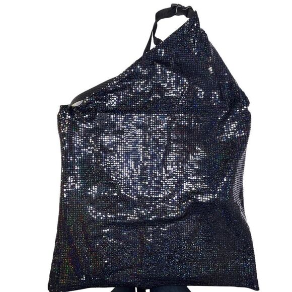 NEW Dodo Bar Or Vika Buckled Sequin Embellished Top One Shoulder Black Size 10 - Picture 6 of 14